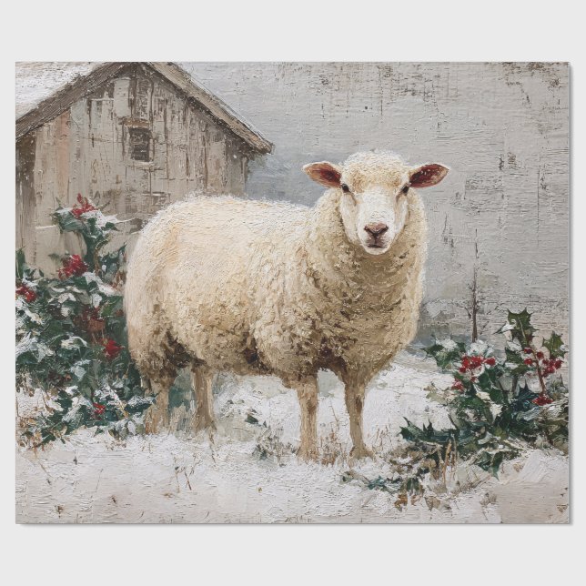 Sheep in Snowy Winter Scene Wrapping Paper (Flat)