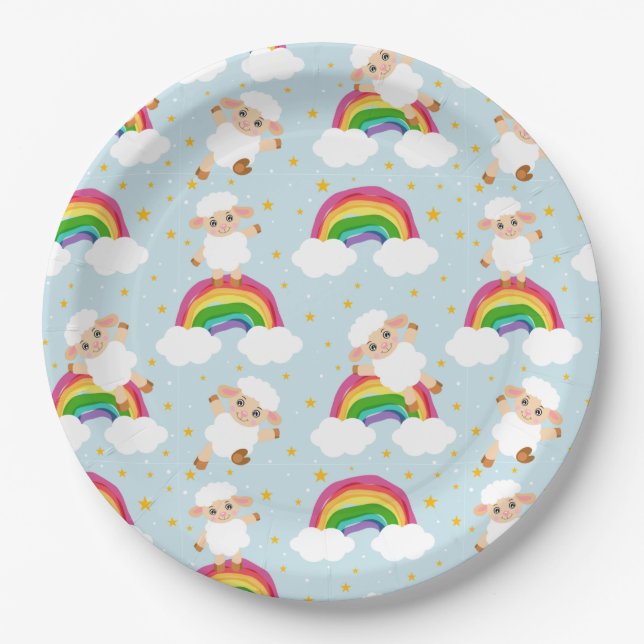 Sheep in the starry sky and rainbow paper plate (Front)