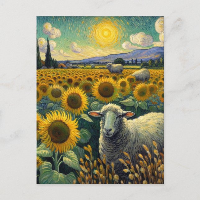 Sheep in the Sunflower Field Van Gogh Postcard (Front)