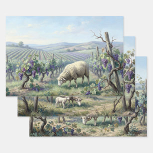 Sheep in the Vineyard Decoupage Wrapping Paper Sheet