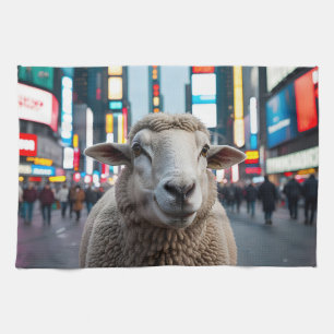 Sheep in Times Square Tea Towel