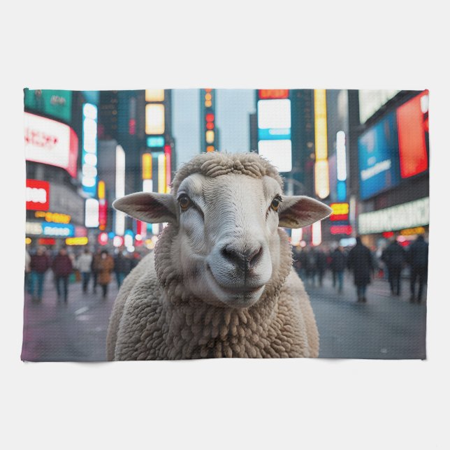 Sheep in Times Square Tea Towel (Horizontal)