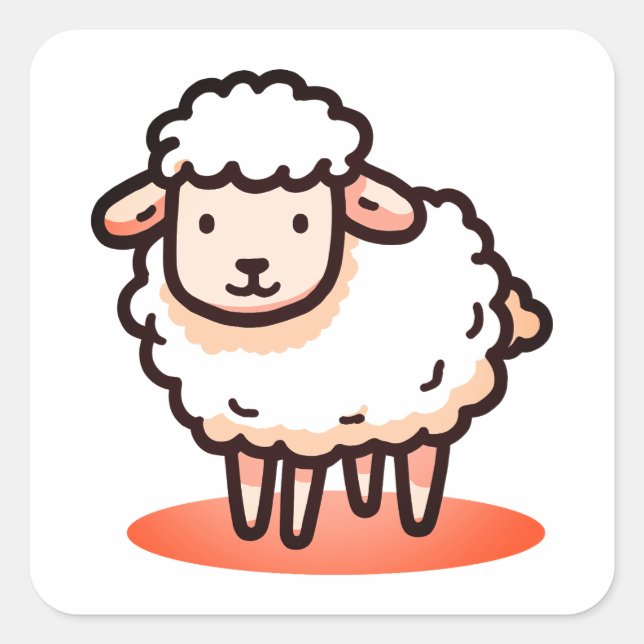Sheep, Lamb, Cartoon Square Sticker (Front)
