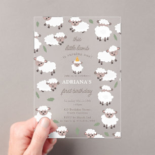 Sheep Lamb Cute Farm Party Animals 1st Birthday Acrylic Invitations