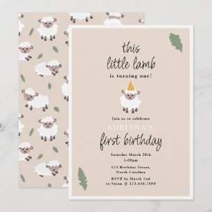 Sheep Lamb Cute Farm Party Animals 1st Birthday Invitation
