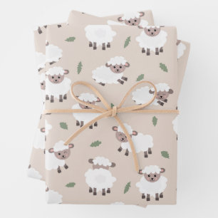 Sheep & Lamb Cute Hand Drawn Farm Animals Wrapping Paper Sheet
