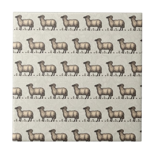 Sheep Lamb Farm Animal Vintage Ceramic Tile (Front)