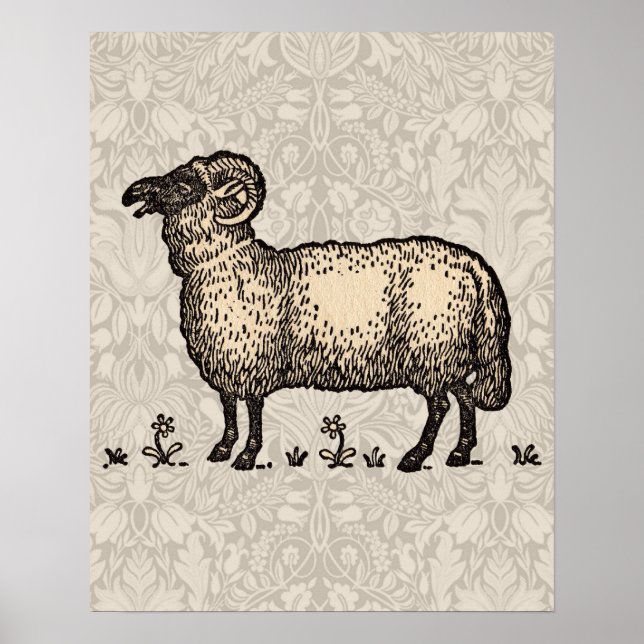 Sheep Lamb Farm Animal Vintage Poster (Front)