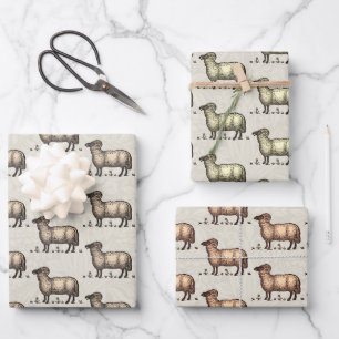 Sheep Lamb Farm Animal Vintage Wrapping Paper Sheet