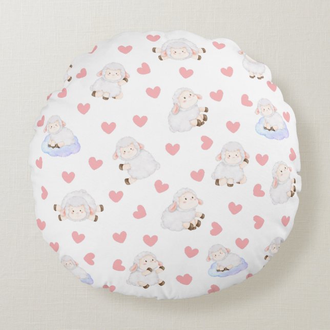 Sheep love round cushion (Front)