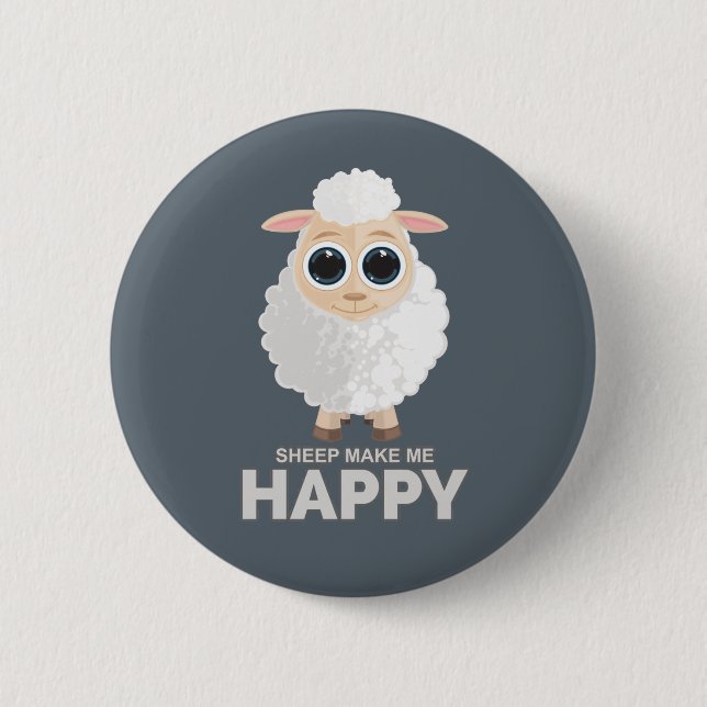 Sheep Make Me Happy 6 Cm Round Badge (Front)