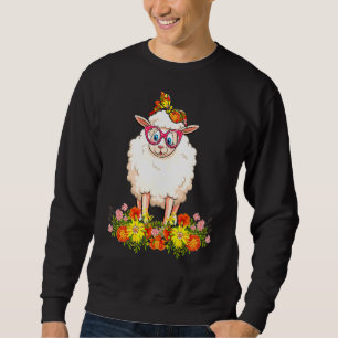 Sheep Mum Cute Sheep Bow Tie Flowers Happy Mother' Sweatshirt