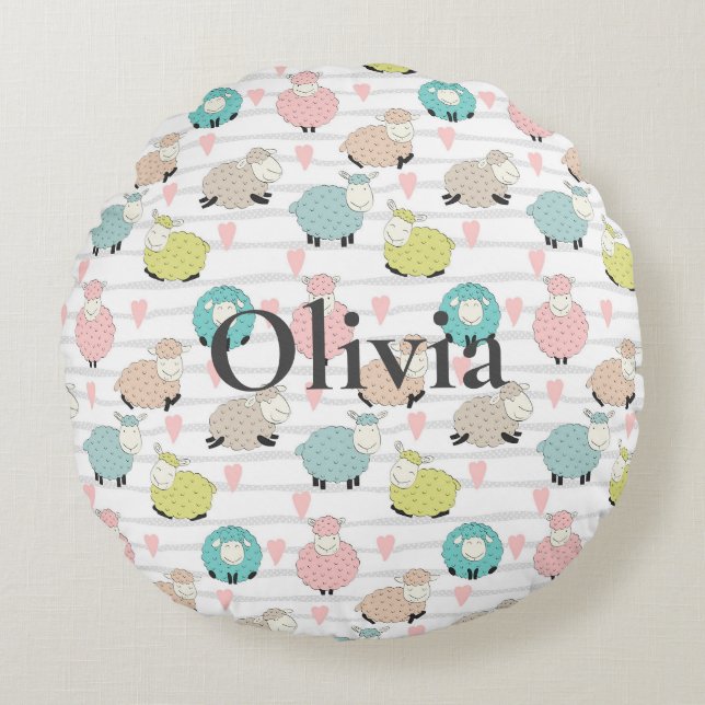Sheep Name Baby Round Pillow (Front)