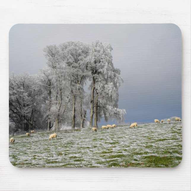 Sheep on a frosty hill mouse pad (Front)
