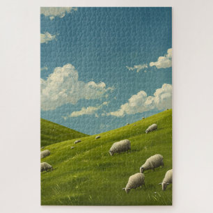 Sheep on a Grassy Hill Jigsaw Puzzle