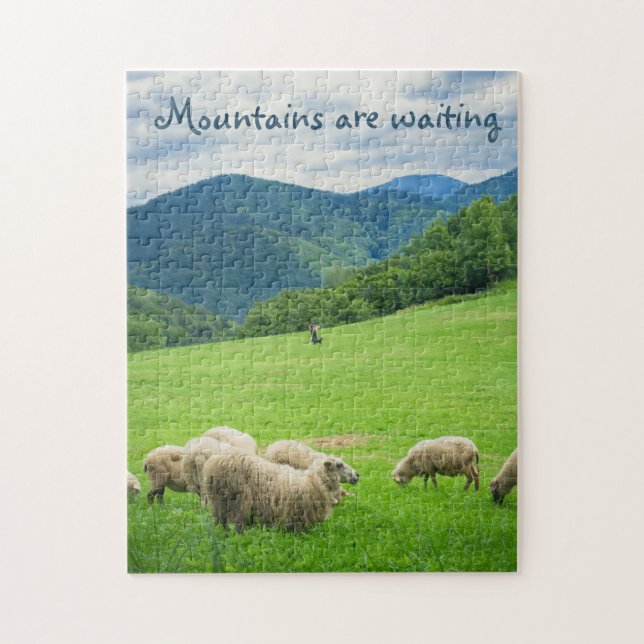 Sheep on meadow under the mountain customisable ji jigsaw puzzle (Vertical)