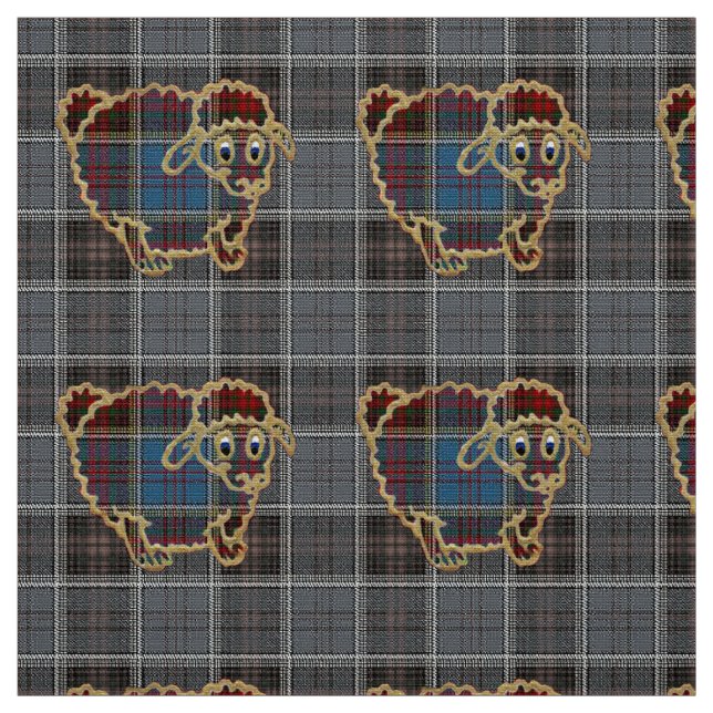 sheep on tartan background fabric (Swatch)