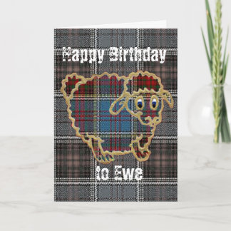 Sheep on tartan.Happy Birthday Card