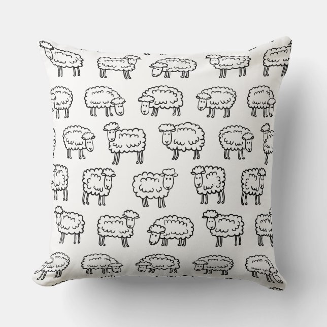 Sheep Pattern - Black and White Cushion (Front)