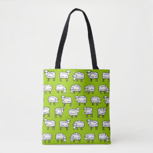 Sheep Pattern - Black White and Green Tote Bag