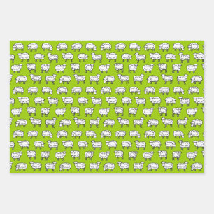 Sheep Pattern - Black White and Green Wrapping Paper Sheet
