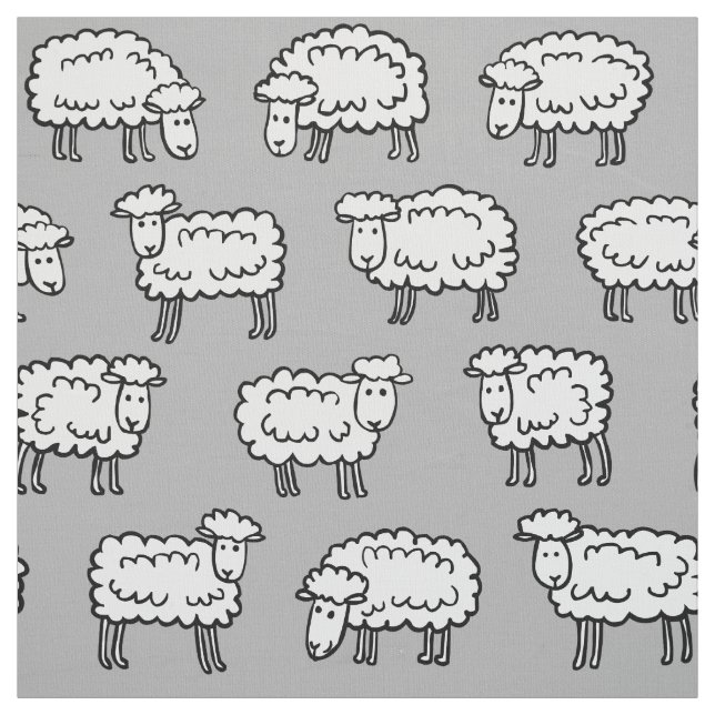 Sheep Pattern - Black, White and Grey Fabric (Swatch)