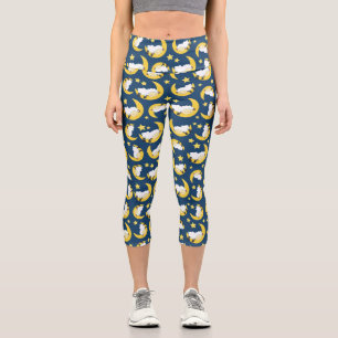 Sheep Pattern, Sleeping Sheep, Moon, Stars Capri Leggings