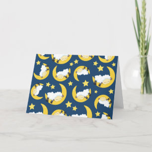 Sheep Pattern, Sleeping Sheep, Moon, Stars Card