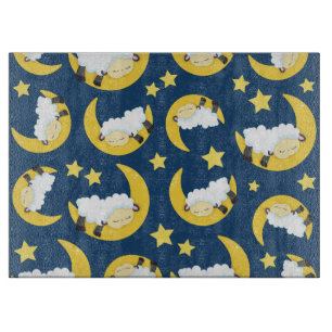 Sheep Pattern, Sleeping Sheep, Moon, Stars Cutting Board