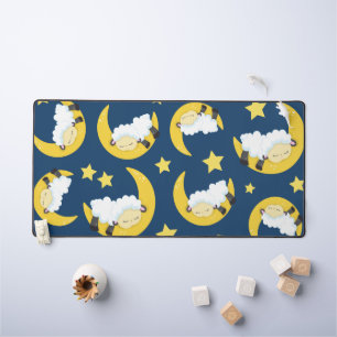 Sheep Pattern, Sleeping Sheep, Moon, Stars Desk Mat