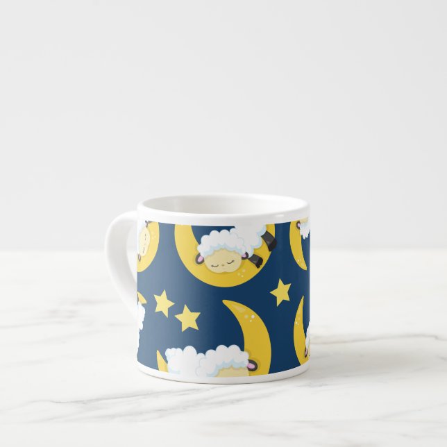 Sheep Pattern, Sleeping Sheep, Moon, Stars Espresso Cup (Front Left)