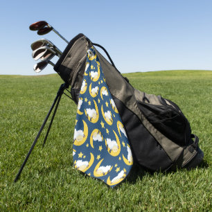 Sheep Pattern, Sleeping Sheep, Moon, Stars Golf Towel