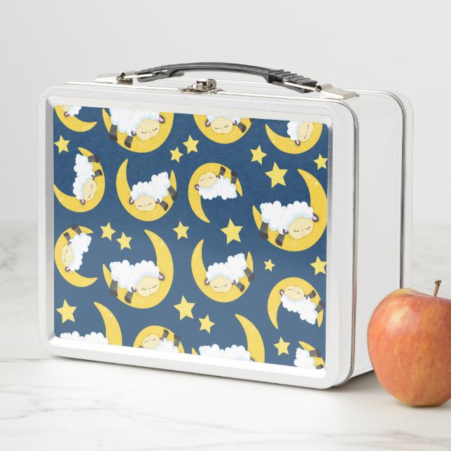 Sheep Pattern, Sleeping Sheep, Moon, Stars Metal Lunch Box (In Situ)