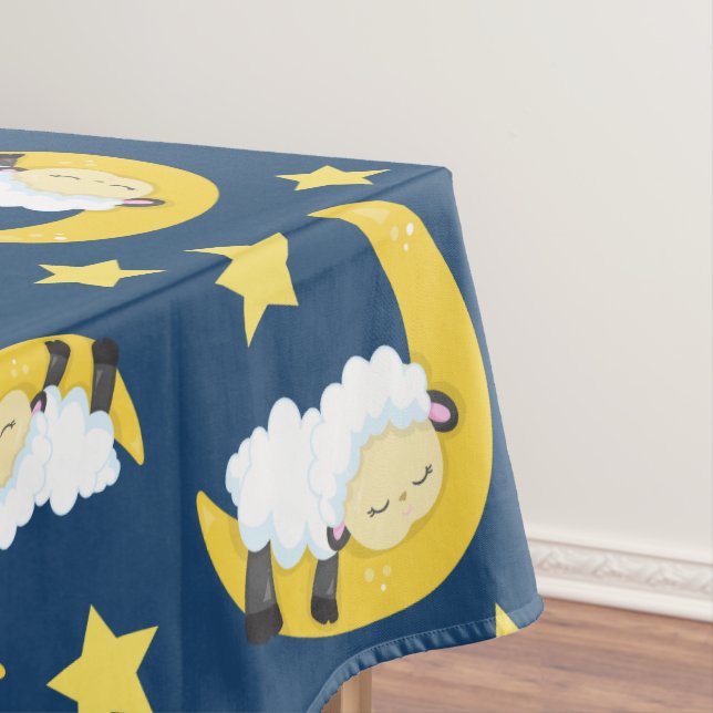 Sheep Pattern, Sleeping Sheep, Moon, Stars Tablecloth (In Situ)