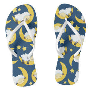 Sheep Pattern, Sleeping Sheep, Moon, Stars Thongs