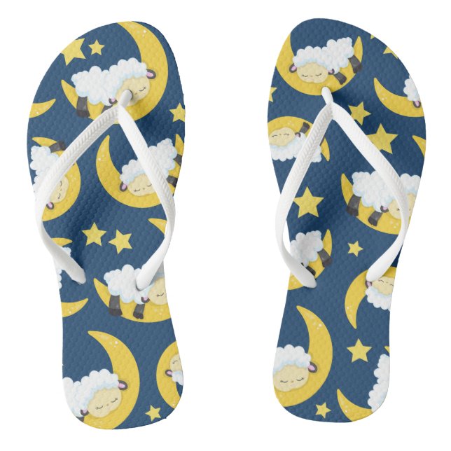 Sheep Pattern, Sleeping Sheep, Moon, Stars Thongs (Footbed)