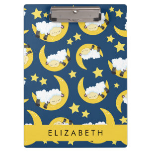 Sheep Pattern, Sleeping Sheep, Moon, Your Name Clipboard