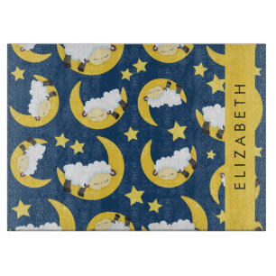 Sheep Pattern, Sleeping Sheep, Moon, Your Name Cutting Board