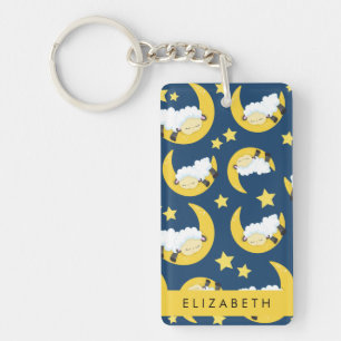 Sheep Pattern, Sleeping Sheep, Moon, Your Name Key Ring