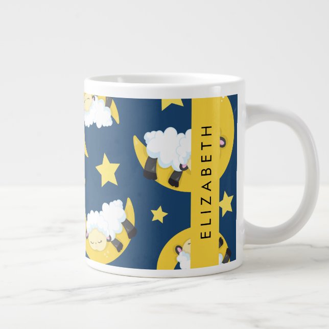 Sheep Pattern, Sleeping Sheep, Moon, Your Name Large Coffee Mug (Right)