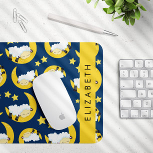 Sheep Pattern, Sleeping Sheep, Moon, Your Name Mouse Pad