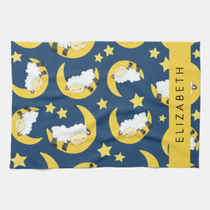 Sheep Pattern, Sleeping Sheep, Moon, Your Name Tea Towel