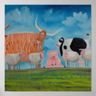 sheep pig highland cow poster