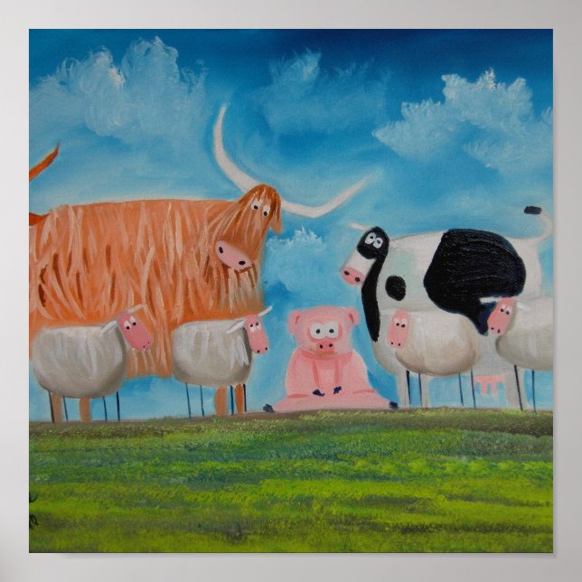 sheep pig highland cow poster (Front)
