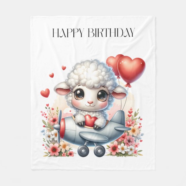 Sheep Pilot Birthday Fleece Blanket (Front)