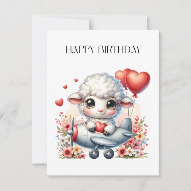 Sheep Pilot Birthday Invitation (Front)