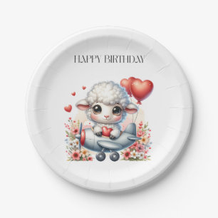 Sheep Pilot Birthday Paper Plate