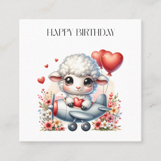 Sheep Pilot Birthday Square Business Card (Front)