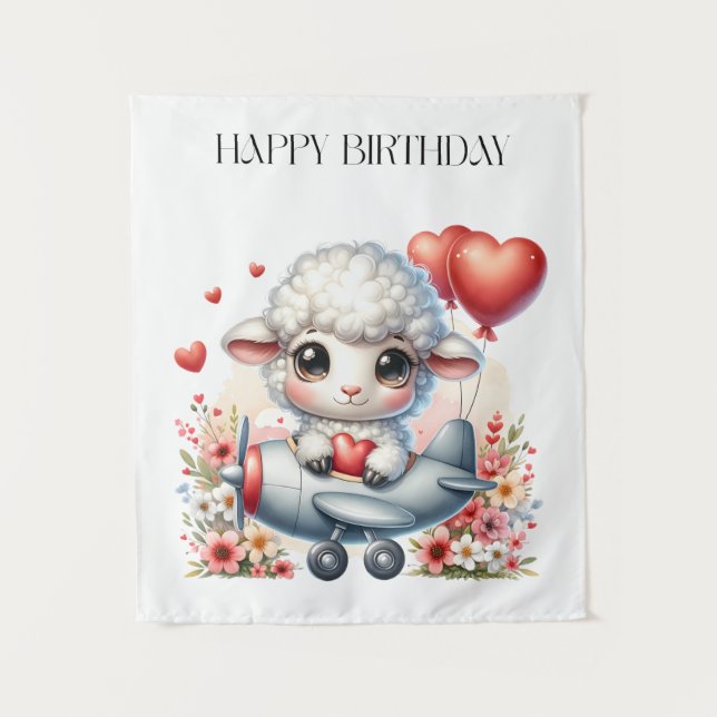 Sheep Pilot Birthday Tapestry (Front)