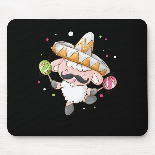 Sheep Playing Maracas Sombrero Mexican Music Gift Mouse Pad (Front)